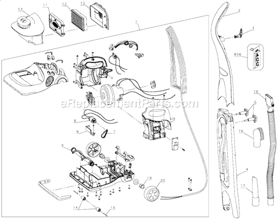 Page A Diagram and Parts List for FV5000 Type 1 Black and Decker Upright Vacuum